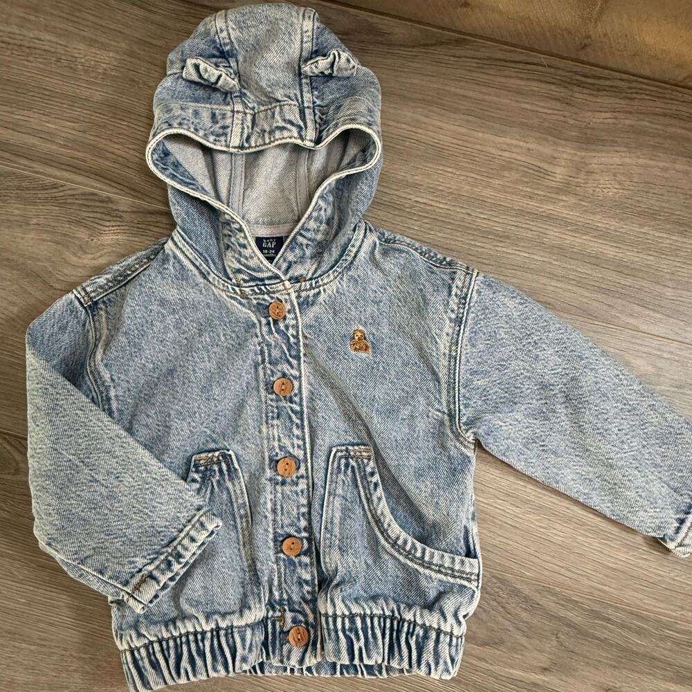 Vtg Baby Gap Hooded Denim Jacket Bear Ears Size 18-24 Mos. Classic